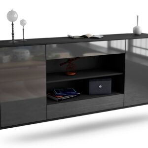 Sideboard Olathe | hängend | Korpus Anthrazit | Front in Hochglanz Grau | 180x79x35cm (BxHxT)