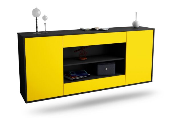 Sideboard Olathe | hängend | Korpus Anthrazit | Front in Gelb | 180x79x35cm (BxHxT)