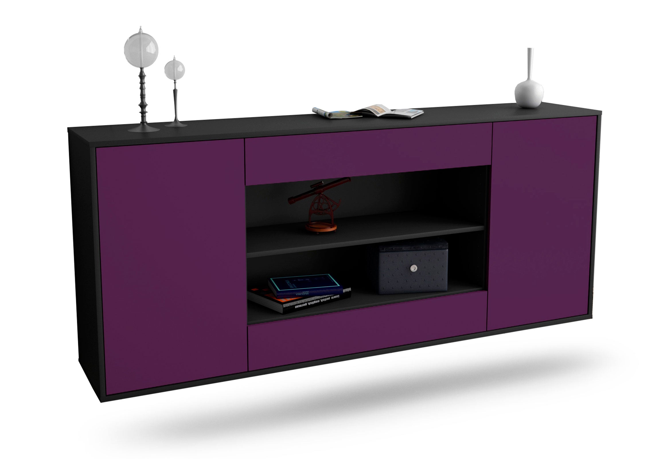 Sideboard Olathe | hängend | Korpus Anthrazit | Front in Lila | 180x79x35cm (BxHxT) 1 Sideboard Olathe | hängend | Korpus Anthrazit | Front in Lila | 180x79x35cm (BxHxT)