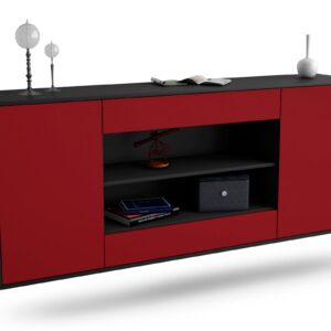 Sideboard Olathe | hängend | Korpus Anthrazit | Front in Bordeaux | 180x79x35cm (BxHxT)