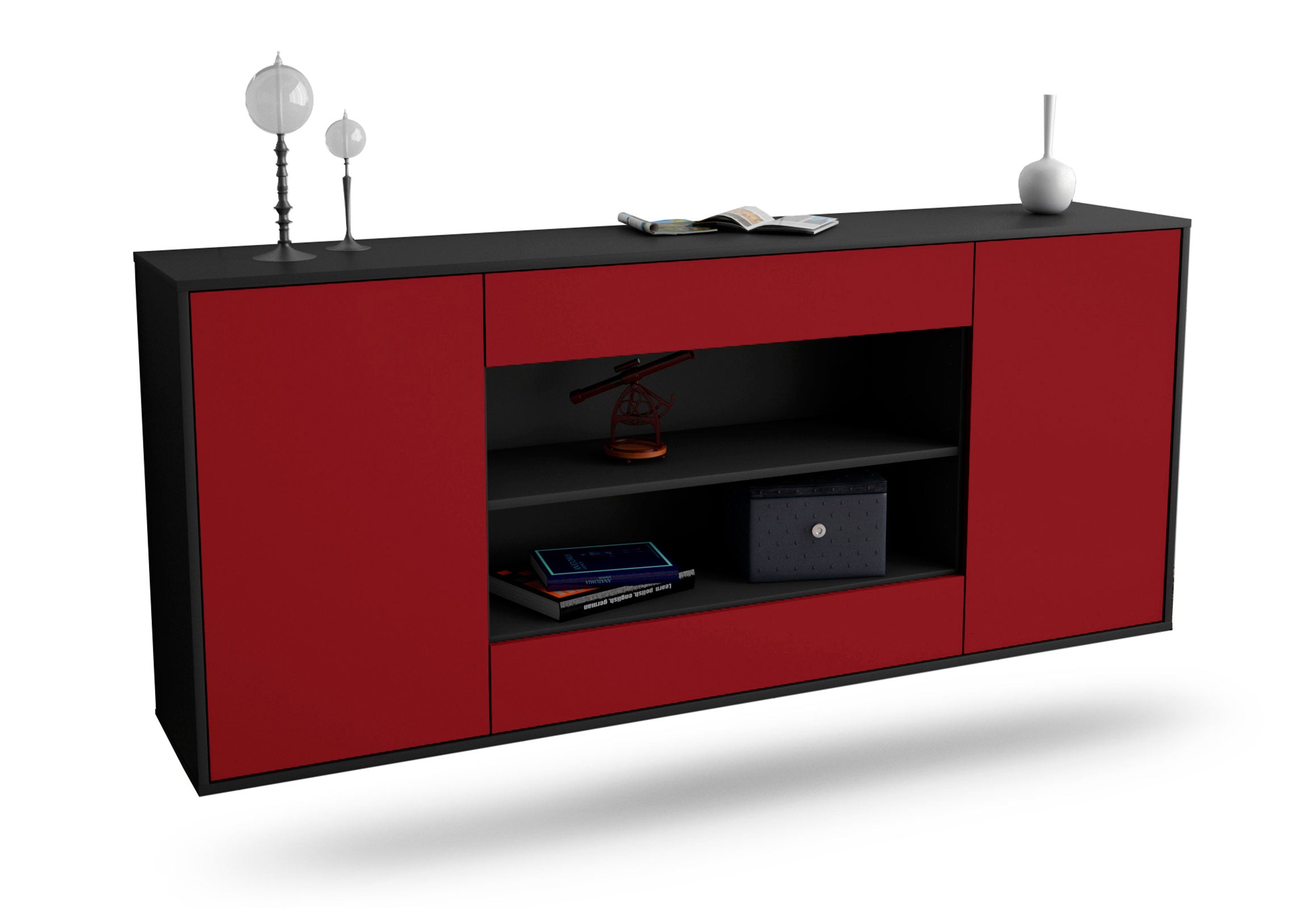 Sideboard Olathe | hängend | Korpus Anthrazit | Front in Bordeaux | 180x79x35cm (BxHxT) 1 Sideboard Olathe | hängend | Korpus Anthrazit | Front in Bordeaux | 180x79x35cm (BxHxT)