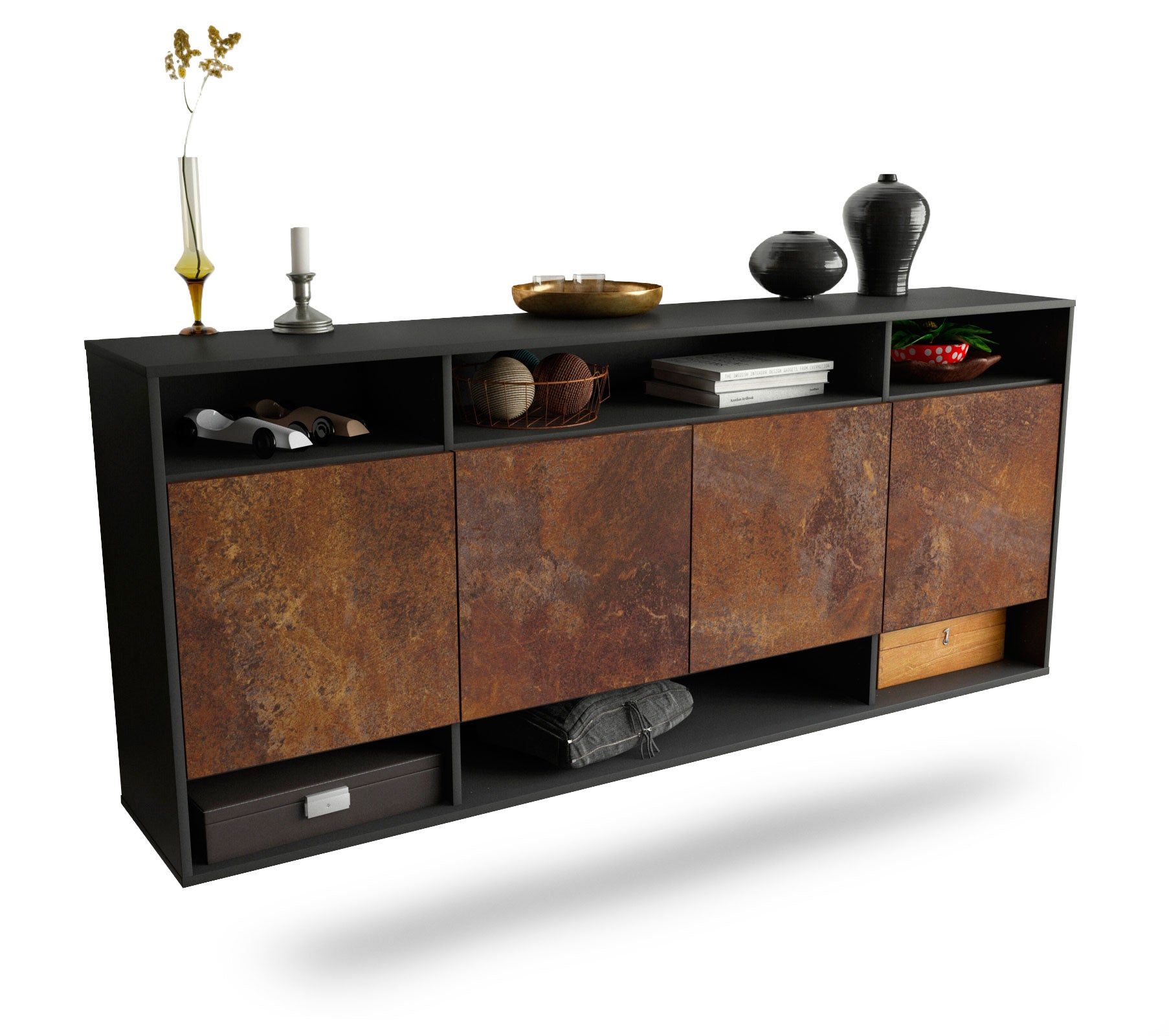 Sideboard Provo | hängend | Korpus Anthrazit | Front in Rost Optik | 180x79x35cm (BxHxT) 1 Sideboard Provo | hängend | Korpus Anthrazit | Front in Rost Optik | 180x79x35cm (BxHxT)