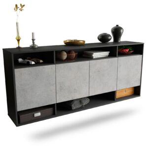 Sideboard Provo | hängend | Korpus Anthrazit | Front in Beton Optik | 180x79x35cm (BxHxT)