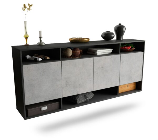 Sideboard Provo | hängend | Korpus Anthrazit | Front in Beton Optik | 180x79x35cm (BxHxT)