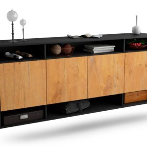 Sideboard Provo | hängend | Korpus Anthrazit | Front in Eiche Holz Optik | 180x79x35cm (BxHxT)