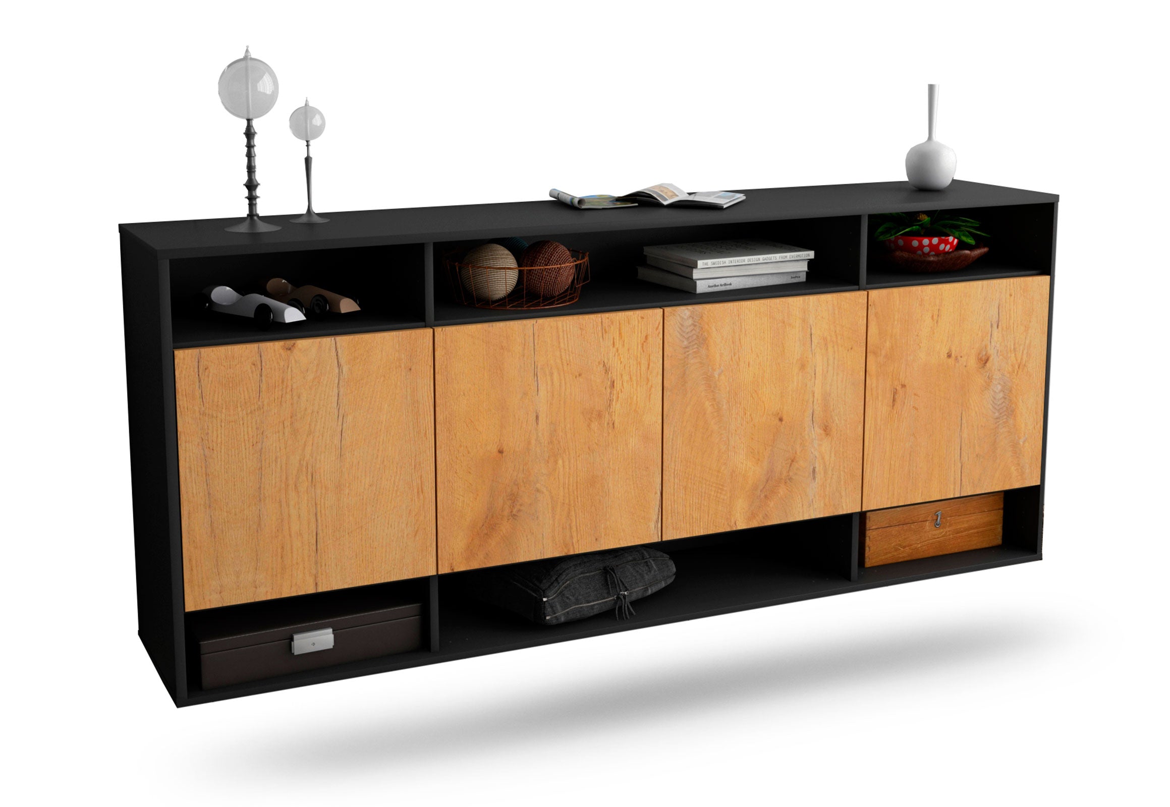 Sideboard Provo | hängend | Korpus Anthrazit | Front in Eiche Holz Optik | 180x79x35cm (BxHxT) 1 Sideboard Provo | hängend | Korpus Anthrazit | Front in Eiche Holz Optik | 180x79x35cm (BxHxT)