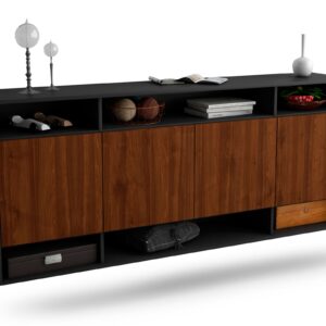 Sideboard Provo | hängend | Korpus Anthrazit | Front in Walnuss Holz Optik | 180x79x35cm (BxHxT)
