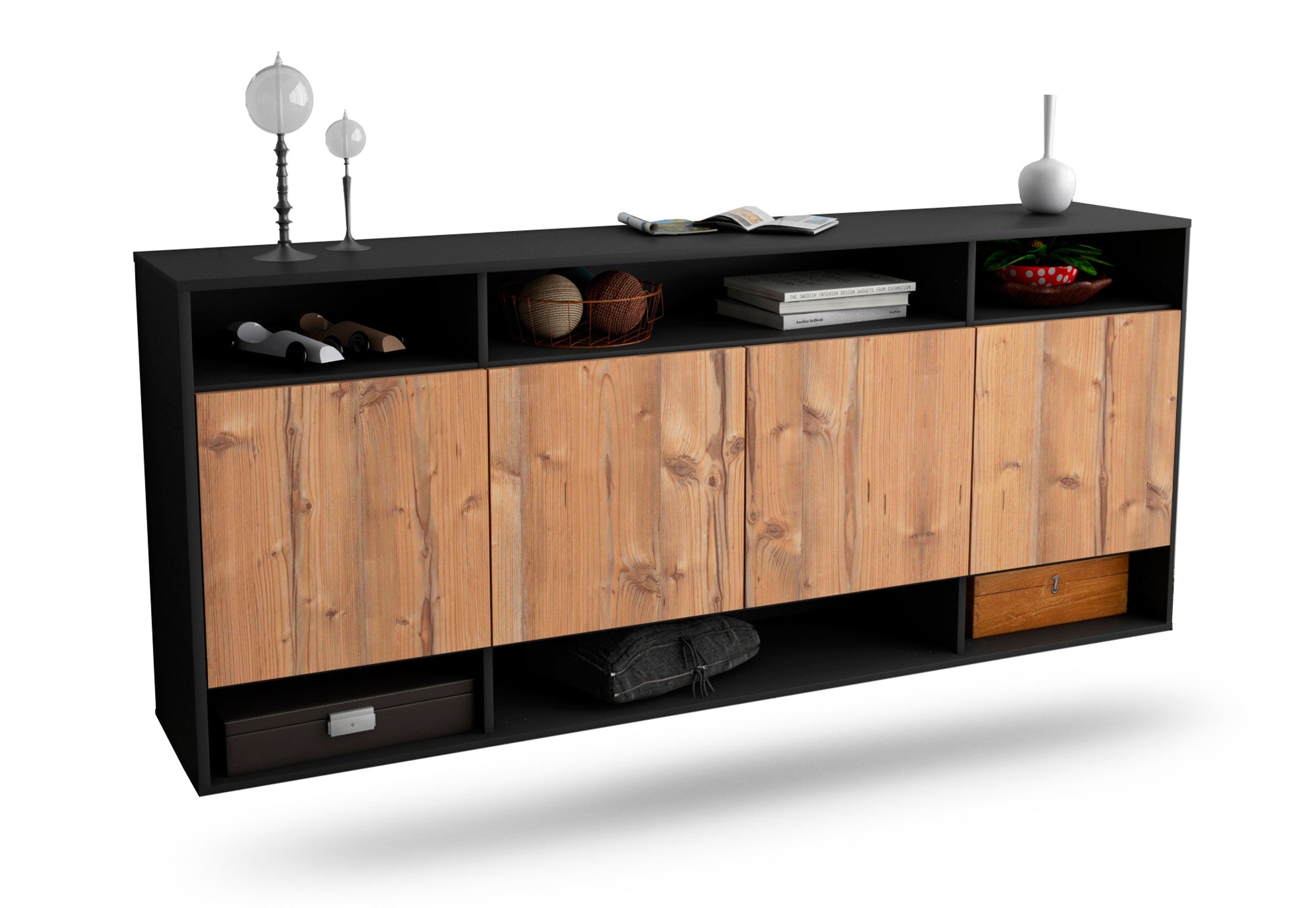 Sideboard Provo | hängend | Korpus Anthrazit | Front in Pinie Holz Optik | 180x79x35cm (BxHxT) 1 Sideboard Provo | hängend | Korpus Anthrazit | Front in Pinie Holz Optik | 180x79x35cm (BxHxT)