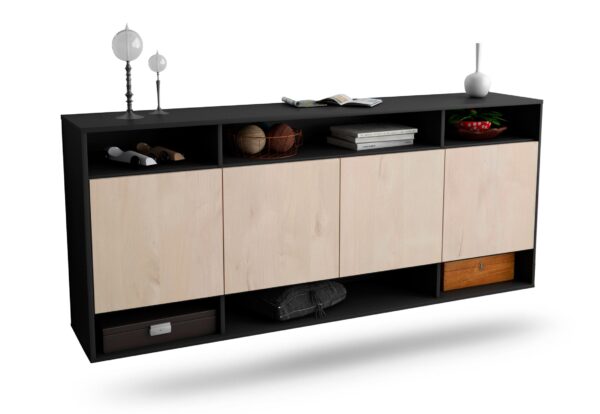 Sideboard Provo | hängend | Korpus Anthrazit | Front in Zeder Holz Optik | 180x79x35cm (BxHxT)