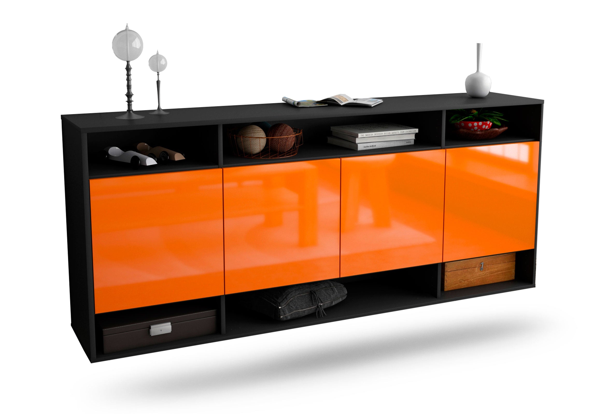 Sideboard Provo | hängend | Korpus Anthrazit | Front in Hochglanz Orange | 180x79x35cm (BxHxT) 1 Sideboard Provo | hängend | Korpus Anthrazit | Front in Hochglanz Orange | 180x79x35cm (BxHxT)