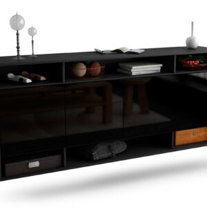 Sideboard Provo | hängend | Korpus Anthrazit | Front in Hochglanz Schwarz | 180x79x35cm (BxHxT)