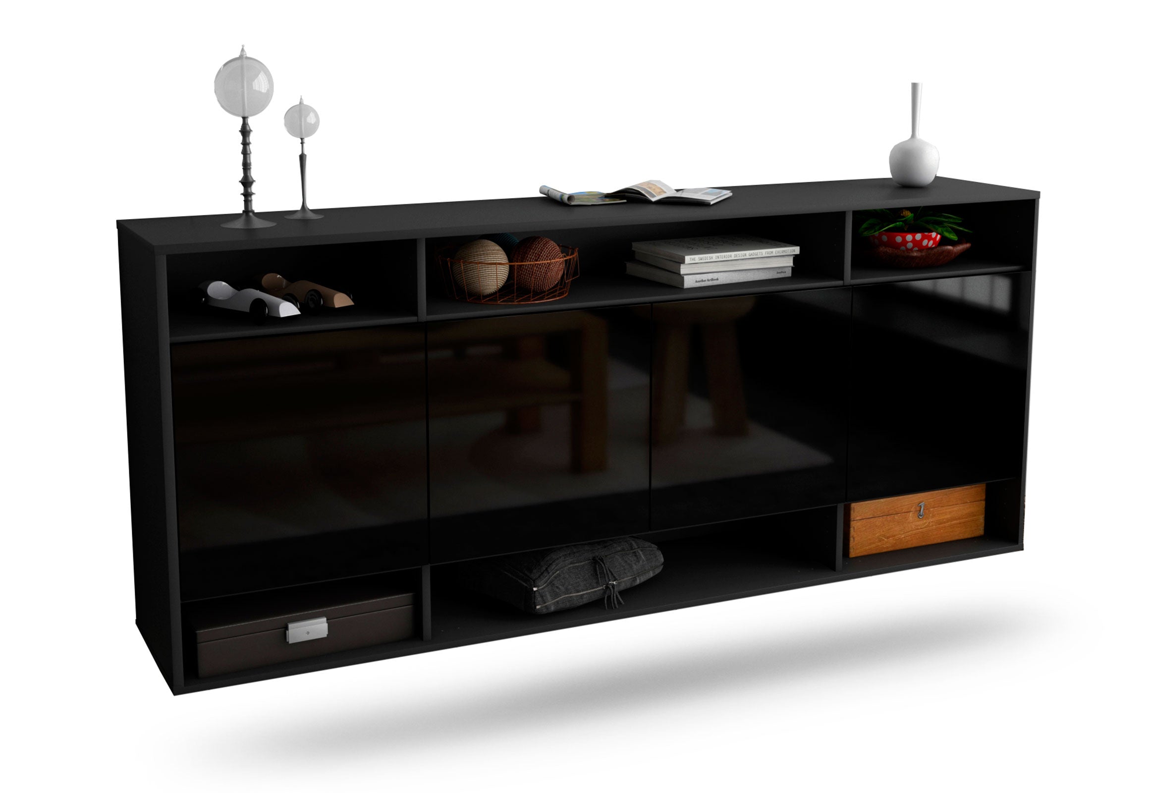 Sideboard Provo | hängend | Korpus Anthrazit | Front in Hochglanz Schwarz | 180x79x35cm (BxHxT) 1 Sideboard Provo | hängend | Korpus Anthrazit | Front in Hochglanz Schwarz | 180x79x35cm (BxHxT)
