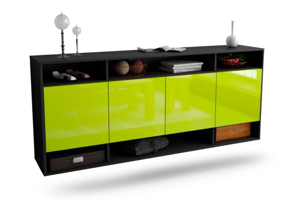 Sideboard Provo | hängend | Korpus Anthrazit | Front in Hochglanz Grün | 180x79x35cm (BxHxT)