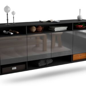 Sideboard Provo | hängend | Korpus Anthrazit | Front in Hochglanz Grau | 180x79x35cm (BxHxT)