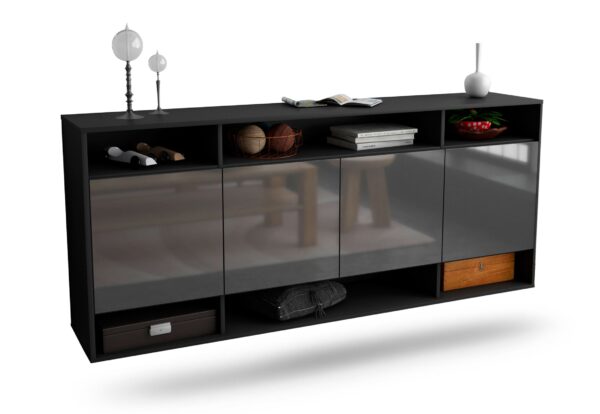 Sideboard Provo | hängend | Korpus Anthrazit | Front in Hochglanz Grau | 180x79x35cm (BxHxT)