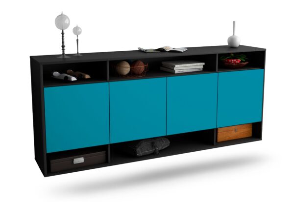 Sideboard Provo | hängend | Korpus Anthrazit | Front in Türkis | 180x79x35cm (BxHxT)