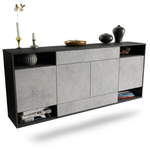 Sideboard Evansville | hängend | Korpus Anthrazit | Front in Beton Optik | 180x79x35cm (BxHxT)