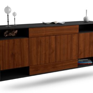 Sideboard Evansville | hängend | Korpus Anthrazit | Front in Walnuss Holz Optik | 180x79x35cm (BxHxT)