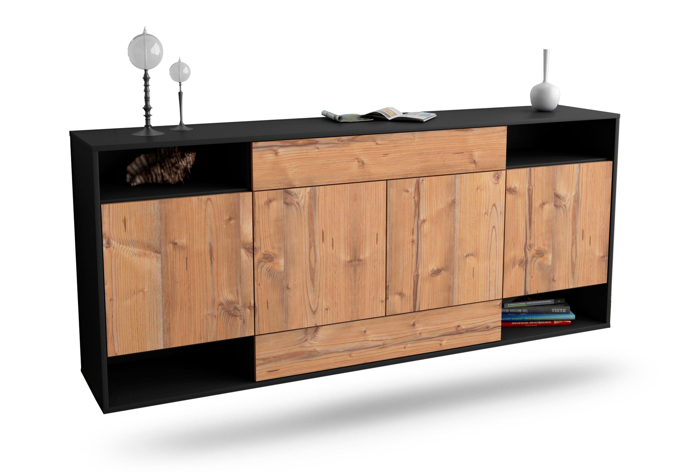 Sideboard Evansville | hängend | Korpus Anthrazit | Front in Pinie Holz Optik | 180x79x35cm (BxHxT) 1 Sideboard Evansville | hängend | Korpus Anthrazit | Front in Pinie Holz Optik | 180x79x35cm (BxHxT)