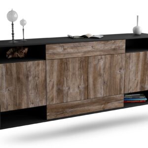 Sideboard Evansville | hängend | Korpus Anthrazit | Front in Treibholz Holz Optik | 180x79x35cm (BxHxT)