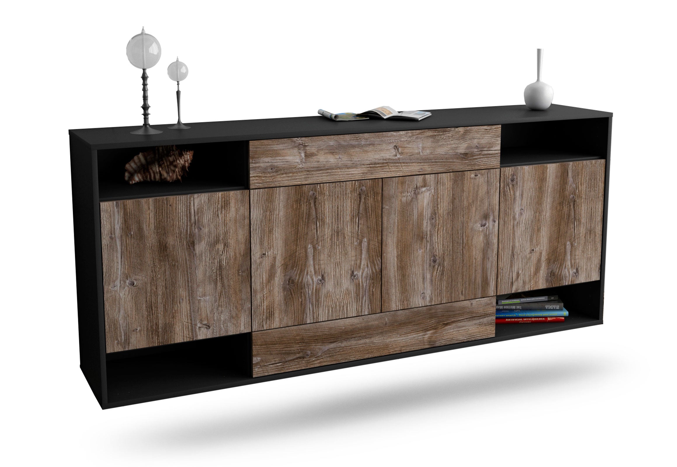 Sideboard Evansville | hängend | Korpus Anthrazit | Front in Treibholz Holz Optik | 180x79x35cm (BxHxT) 1 Sideboard Evansville | hängend | Korpus Anthrazit | Front in Treibholz Holz Optik | 180x79x35cm (BxHxT)