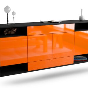 Sideboard Evansville | hängend | Korpus Anthrazit | Front in Hochglanz Orange | 180x79x35cm (BxHxT)