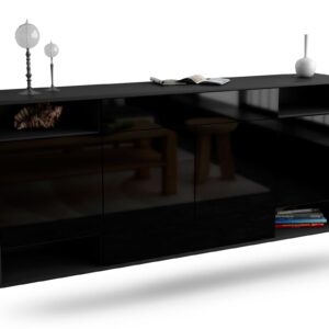 Sideboard Evansville | hängend | Korpus Anthrazit | Front in Hochglanz Schwarz | 180x79x35cm (BxHxT)