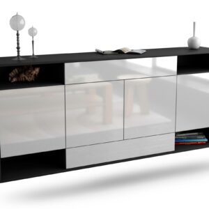 Sideboard Evansville | hängend | Korpus Anthrazit | Front in Hochglanz Weiß | 180x79x35cm (BxHxT)