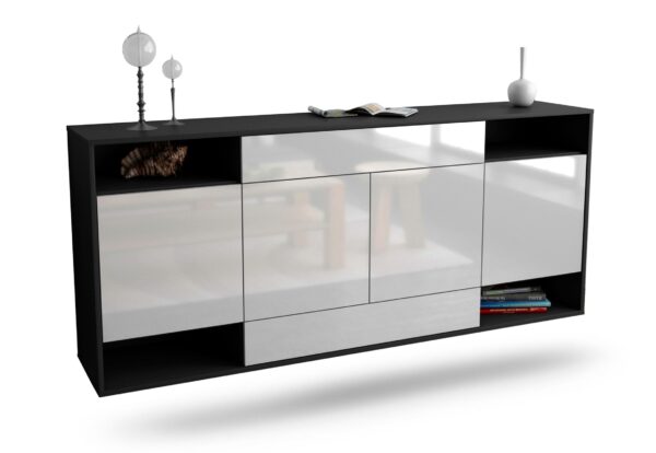 Sideboard Evansville | hängend | Korpus Anthrazit | Front in Hochglanz Weiß | 180x79x35cm (BxHxT)