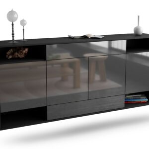 Sideboard Evansville | hängend | Korpus Anthrazit | Front in Hochglanz Grau | 180x79x35cm (BxHxT)