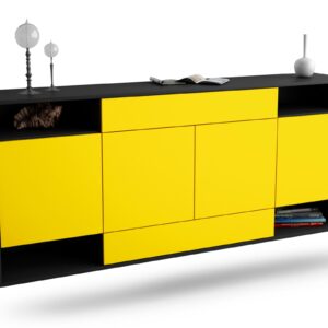 Sideboard Evansville | hängend | Korpus Anthrazit | Front in Gelb | 180x79x35cm (BxHxT)