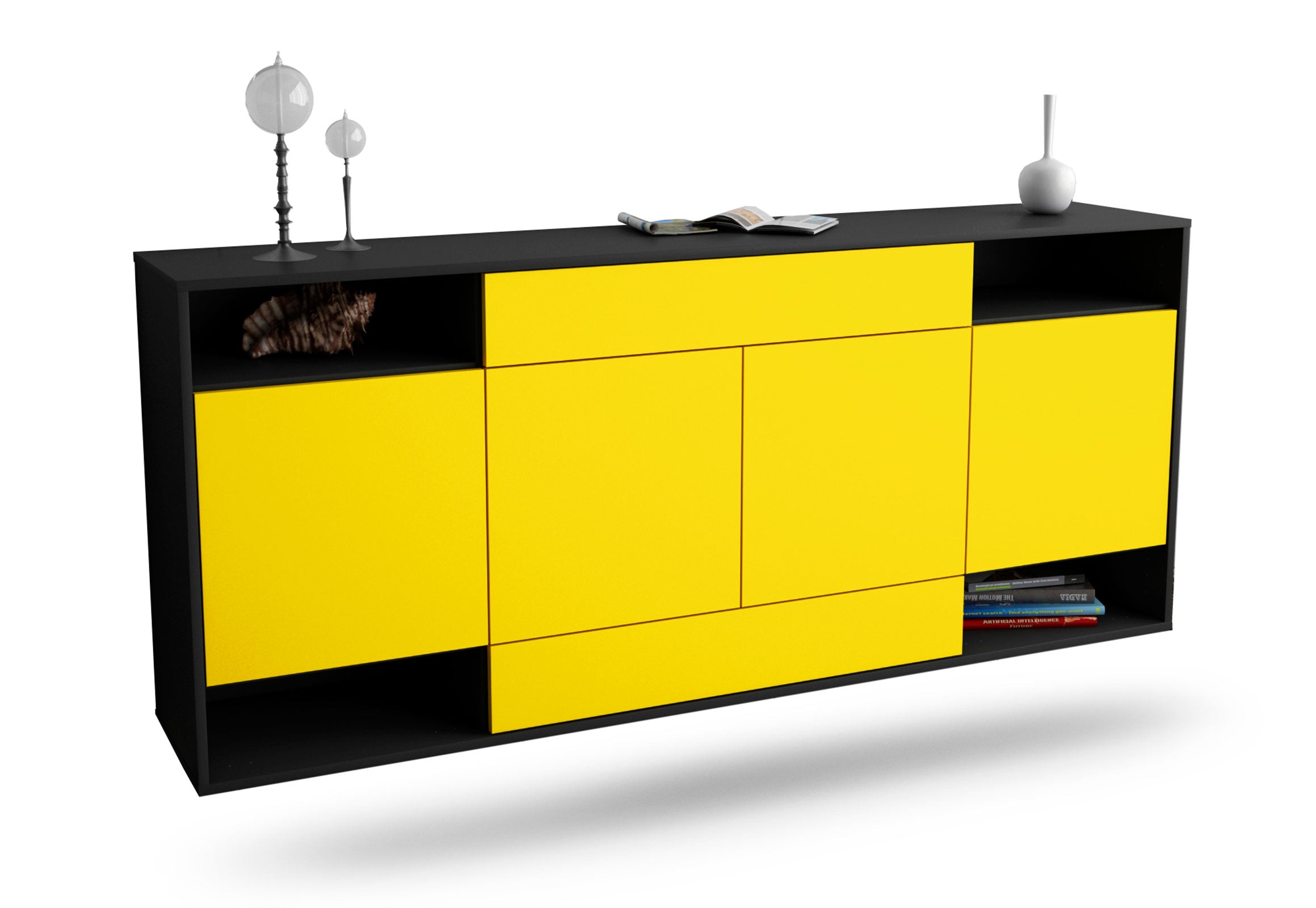 Sideboard Evansville | hängend | Korpus Anthrazit | Front in Gelb | 180x79x35cm (BxHxT) 1 Sideboard Evansville | hängend | Korpus Anthrazit | Front in Gelb | 180x79x35cm (BxHxT)