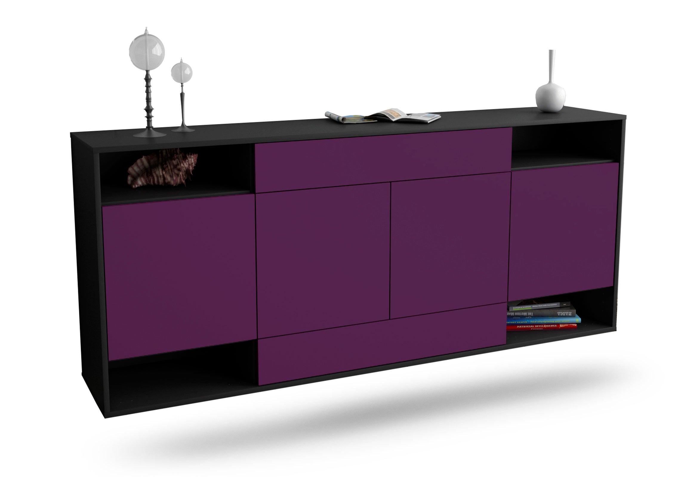 Sideboard Evansville | hängend | Korpus Anthrazit | Front in Lila | 180x79x35cm (BxHxT) 1 Sideboard Evansville | hängend | Korpus Anthrazit | Front in Lila | 180x79x35cm (BxHxT)