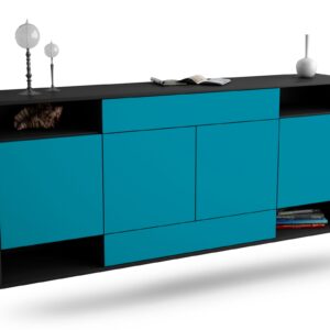 Sideboard Evansville | hängend | Korpus Anthrazit | Front in Türkis | 180x79x35cm (BxHxT)