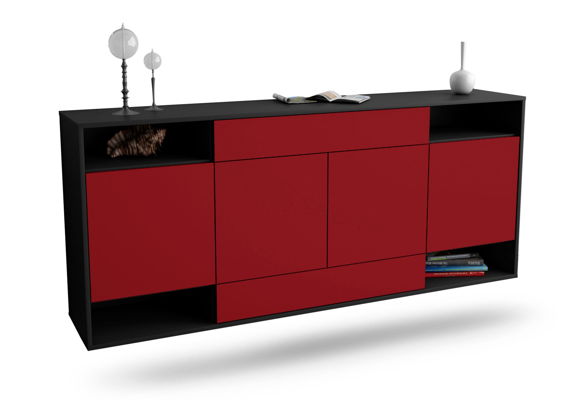 Sideboard Evansville | hängend | Korpus Anthrazit | Front in Bordeaux | 180x79x35cm (BxHxT) 1 Sideboard Evansville | hängend | Korpus Anthrazit | Front in Bordeaux | 180x79x35cm (BxHxT)