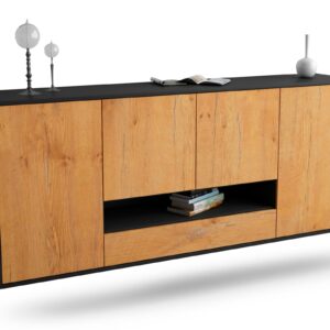 Sideboard Abilene | hängend | Korpus Anthrazit | Front in Eiche Holz Optik | 180x79x35cm (BxHxT)