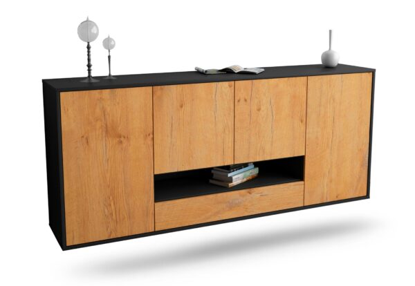 Sideboard Abilene | hängend | Korpus Anthrazit | Front in Eiche Holz Optik | 180x79x35cm (BxHxT)