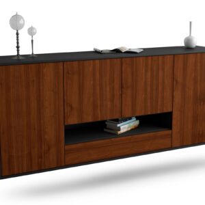 Sideboard Abilene | hängend | Korpus Anthrazit | Front in Walnuss Holz Optik | 180x79x35cm (BxHxT)
