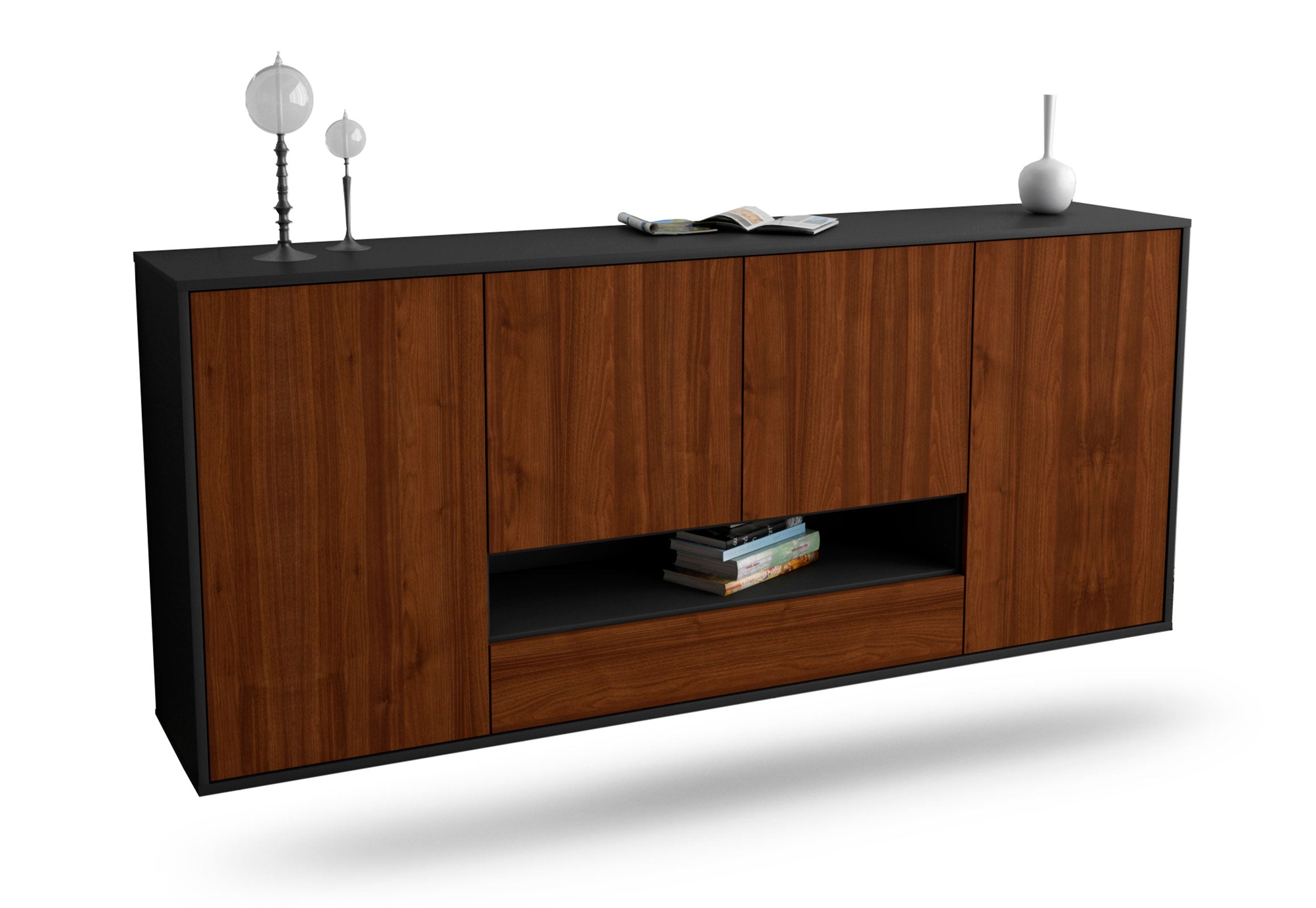 Sideboard Abilene | hängend | Korpus Anthrazit | Front in Walnuss Holz Optik | 180x79x35cm (BxHxT) 1 Sideboard Abilene | hängend | Korpus Anthrazit | Front in Walnuss Holz Optik | 180x79x35cm (BxHxT)