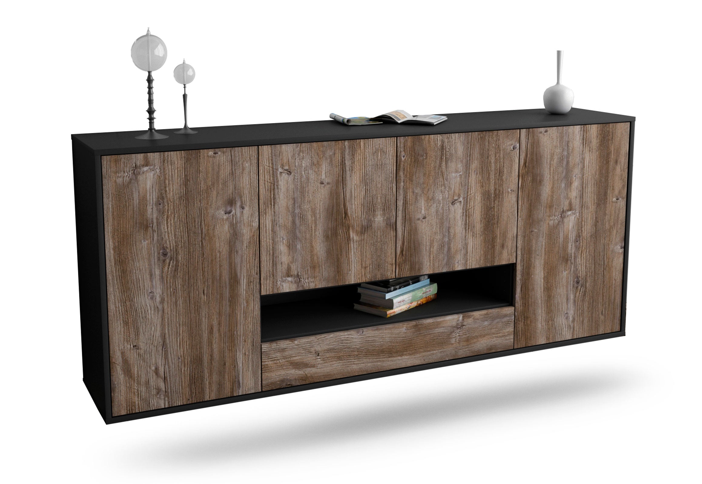 Sideboard Abilene | hängend | Korpus Anthrazit | Front in Treibholz Holz Optik | 180x79x35cm (BxHxT) 1 Sideboard Abilene | hängend | Korpus Anthrazit | Front in Treibholz Holz Optik | 180x79x35cm (BxHxT)
