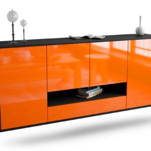 Sideboard Abilene | hängend | Korpus Anthrazit | Front in Hochglanz Orange | 180x79x35cm (BxHxT)