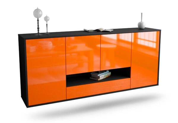 Sideboard Abilene | hängend | Korpus Anthrazit | Front in Hochglanz Orange | 180x79x35cm (BxHxT)