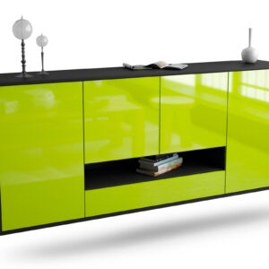 Sideboard Abilene | hängend | Korpus Anthrazit | Front in Hochglanz Grün | 180x79x35cm (BxHxT)