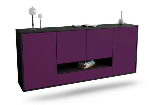 Sideboard Abilene | hängend | Korpus Anthrazit | Front in Lila | 180x79x35cm (BxHxT)