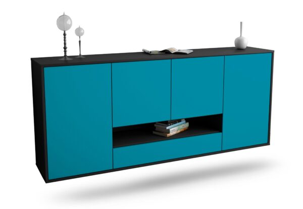 Sideboard Abilene | hängend | Korpus Anthrazit | Front in Türkis | 180x79x35cm (BxHxT)