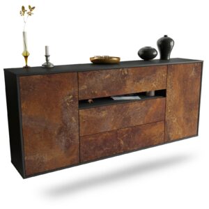 Sideboard McKinney | hängend | Korpus Anthrazit | Front in Rost Optik | 180x79x35cm (BxHxT)