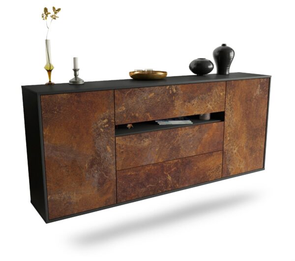 Sideboard McKinney | hängend | Korpus Anthrazit | Front in Rost Optik | 180x79x35cm (BxHxT)