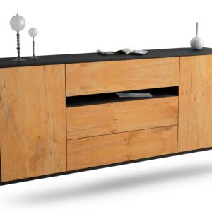 Sideboard McKinney | hängend | Korpus Anthrazit | Front in Eiche Holz Optik | 180x79x35cm (BxHxT)