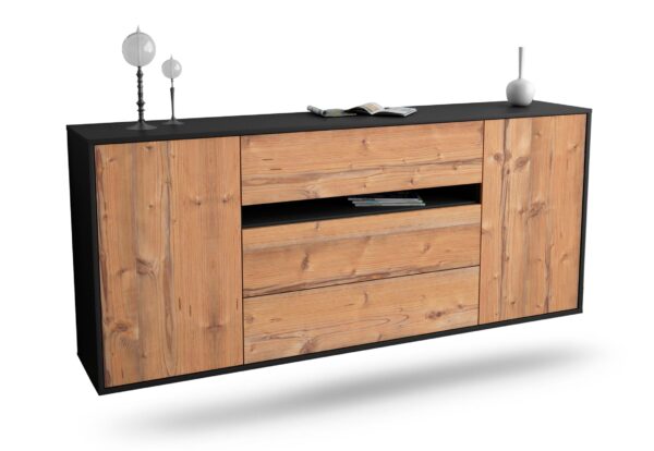 Sideboard McKinney | hängend | Korpus Anthrazit | Front in Pinie Holz Optik | 180x79x35cm (BxHxT)