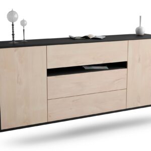 Sideboard McKinney | hängend | Korpus Anthrazit | Front in Zeder Holz Optik | 180x79x35cm (BxHxT)